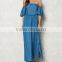 Blue Chambray Off Shoulder Bell Sleeve Maxi Denim Jeans Dress Ladies Western Dress Designs HSd5281