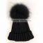 Myfur Fashion Detachable Raccoon Fur Pom Poms Knit Beanie Cap for Adults