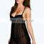 Tia back black ruffle detail sheer ladies night dress sex baby doll swing set