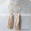Brown suede tassel pendant earring vintage sterling silver circle hoop earrings