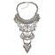 2016 Vintage Zinc Alloy Antique Silver Handmade Acrylic Rhinestone Statement Necklace