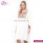 Rayon Long Sleeve Women Crinkle White Short Autumn Dress
