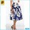 High Fashion Satin Blue Print Umbrella Skirt For Ladies Ballet Tutu High Waist Skirts