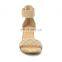ladies wholesale high heel open toe easy zip up closure with elastic ankle strap wedges sandals shoes (LAJWG0019)