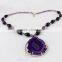 Stripped Onyx & Amethyst Antique 925 Sterling Silver Necklace, Silver Jewellery, 925 Silver Jewellery