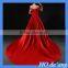 HOGIFT Big trailing word shoulder red wedding,polyester fiber photography wedding dress,wedding party dress with bow belt