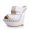 Summer Style Wedge High Heel White Sheepskin and Pigskin Women Sandals Shoes