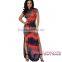 Cheap Fashion Women Pinkish Tie Dye Print Sexy Cutout Maxi Dress