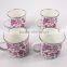 Decal printing pink flower set of 4 pcs camping metal enamel mugs