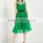 2016 Hot Selling Women Fashion Sleevless Mesh Tutu Evening Dress Green Beaded Short Dress of Evening