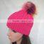 Myfur Rose Color Girls Winter Wool Hat with Removable Raccoon Fur Pom Pom