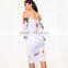 Ruffle flare sleeve digital floral print off shoulder bodycon bardot dress