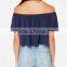 2017 wholesale womens custom off shoulder ruffle top solid color