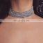 Multilayer Row Clear Rhinestone Silver Choker Collar Necklace