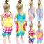 Tie-dye Printed Infant Baby Romper Summer Boys Girls Sleeveless Halter Backless 6 Color Pocket Sling Jumpsuit Playsuit 1-6Y