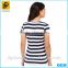 Summer T shirt Classic Design White and Black Stripe V-Neck Lady T-shirt
