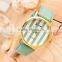 2016 Striped dial quartz watch with leather strap for woman