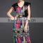 European new fashion cape sleeve V neck colorful print midi dress