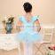 kids short sleeve dancewear,girl ballet TUTU, blue pink mesh overlay ballet skirt