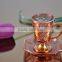 Fashionable glass tea cups and saucers set with diffenerent designs