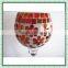 Red Flower Pattern Stained Handmade Tall Goblet Glass Mosaic Candle Holder