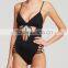 Push up Women One Piece Swimwear Deep V Neck Backless Swimwear Sexy Bandage Swimsuit Black