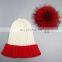 Stock hat fashion winter real big raccoon fur ball knitted beanie hat