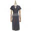 TWOTWINSTYLE Women Long Dress V Neck Short Sleeve High Waist Hollow Out Slim Ruched Elegant