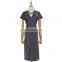 TWOTWINSTYLE Women Long Dress V Neck Short Sleeve High Waist Hollow Out Slim Ruched Elegant