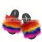 Multicolor Women New Fashion Fox Fur Slippers Wholesale Fluffy Fancy Shoe Slippers Ladies Slippers Designs With Fox