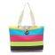 Custom Logo Canvas Cotton Tote Bag Travel Colored Stripe Handbag