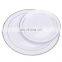Wedding Disposable Plastic Plate and Silverware Combo Set, White/Silver Rim Plates, Silver Silverware