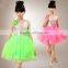 In-stock children princess modern dance costume sequin dance costume school girls( Pink , green, orange)