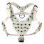 Black Spikes Studded White Large Leather Collar Leash Harness Set