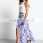 garment factory women print high cutting flowy long maxi skirt 2016