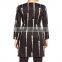 China Woman Wholesale Black Geometric Print Fitted Long Sleeve Coat