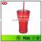 bpa free promotional single wall 16oz plastic tumbler with straw