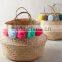 Colorful pompom seagrass beach bag with handle