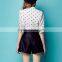 High quality organza fashion design lady blouse,Half sleeve fashion blouse,O-neck with dot printing fashion blouse collar