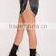 High Waist Women Plain Black Satin Contrast Binding Runner Shorts With High Curved Side