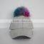 Myfur Man Suede Baseball Cap And Hat With Real Red Fox Fur Pom Puff