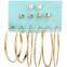 6pairs/set New Fashion Ladies Girls Rhnestone Pearl Hook Dnagle Earring Stud Sets Earrings