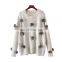 TWOTWINSTYLE Knitted Patchwork Ball Sweater For Women O Neck Long Sleeve Oversized Sweaters