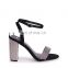 Women unique design high heels black suede diamante embellished block heel sandals ladies shoes