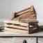 Wholesale brown gray wood wine boxes storage crates with handles, set of 3