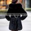 Women's 100% Real Mink Fur Coat with Big Fox Fur Collar Hooded
