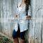 2015 OEM manufacturer cotton cardigan Stripe Elbow-Patch Open Cardigan