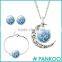 Fashion Women Fine Romantic Silver Color Jewelry Sets White Blue Tree Picture Glass Moon Pendant Necklace Stud Earrings Bracelet