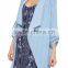 Woman sky bule water fall neck long sleeve fashion casual denim trench coat