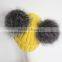 Myfur Yellow Color Wool Knitting Beanie Hat with Genuine Silver Fox Fur Pompoms